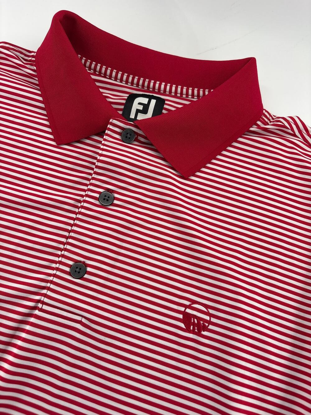FootJoy Golf Polo Mens XL Red White Stripe Performance Stretch Club Logo